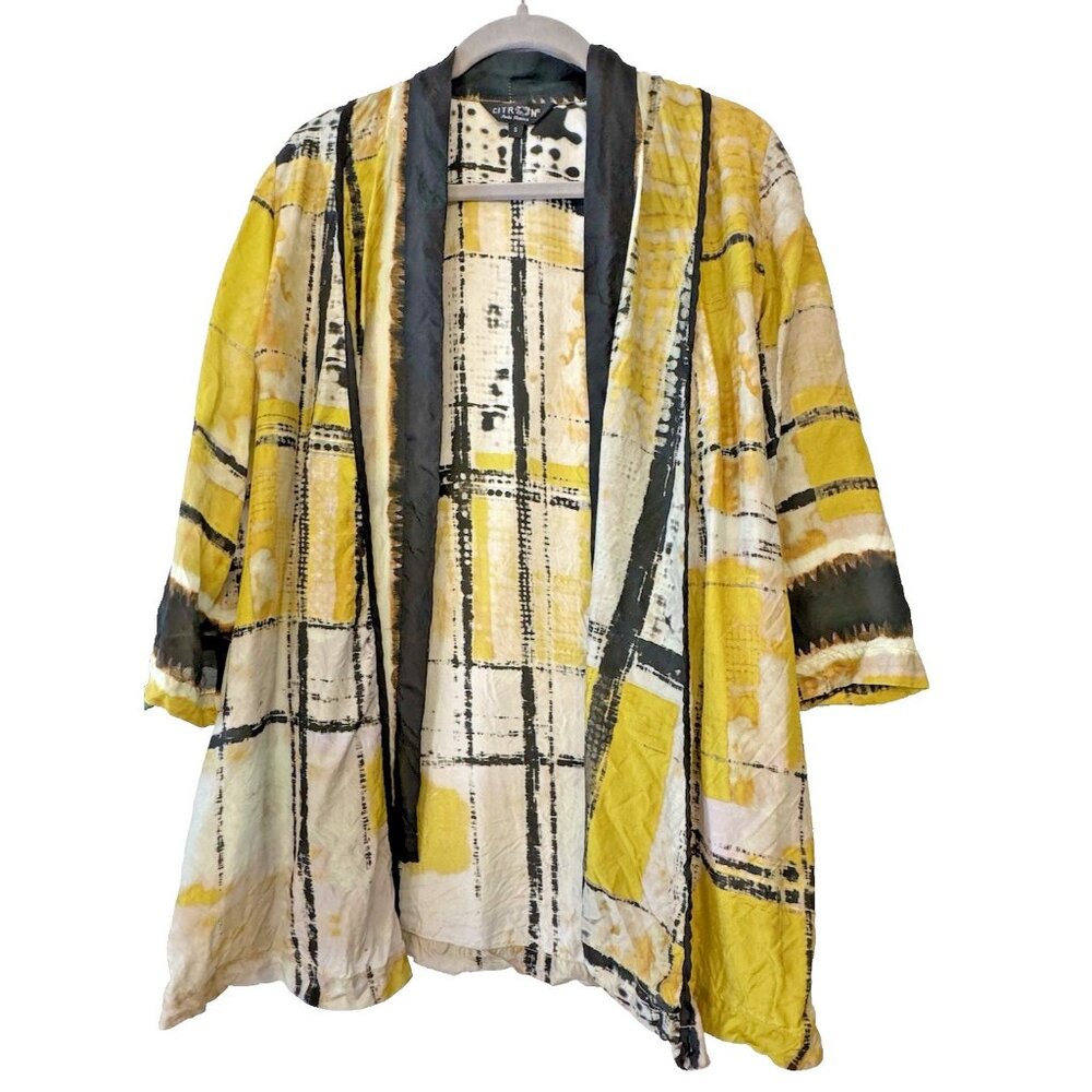 Citron Santa Monica Size Small Kimono Open Cardigan Boho Art to wear Lagenlook